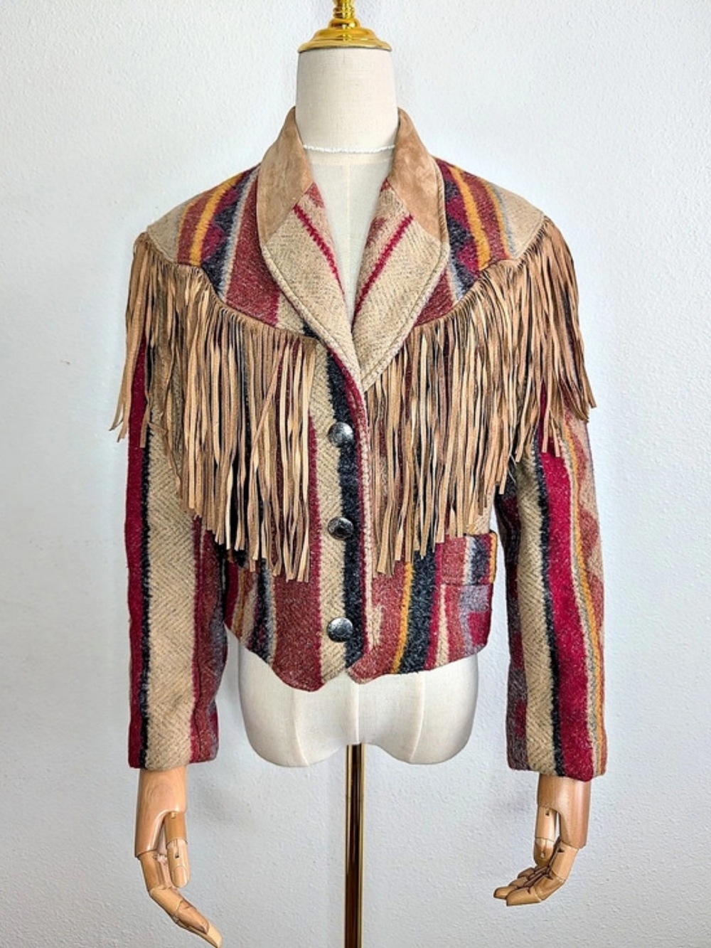 Vintage 90's Pioneer Wear Style 22540 Western Fringe Jacket Brown Red Size 10